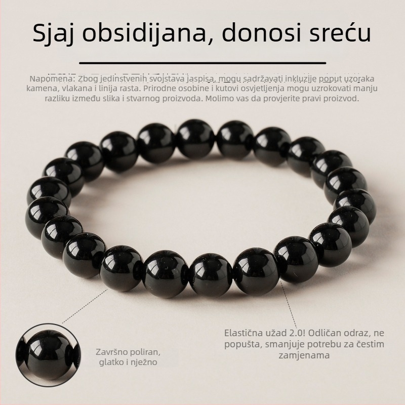 Narukvica od obsidijanskih perli, geometrijski oblik, originalni unisex dizajn