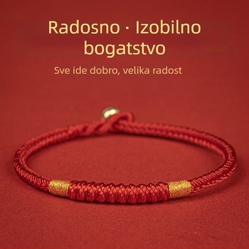 Crveni konopac narukvica s ručno pletenim dijamantnim čvorom i 925 srebrnim dodacima, unisex, originalni dizajn