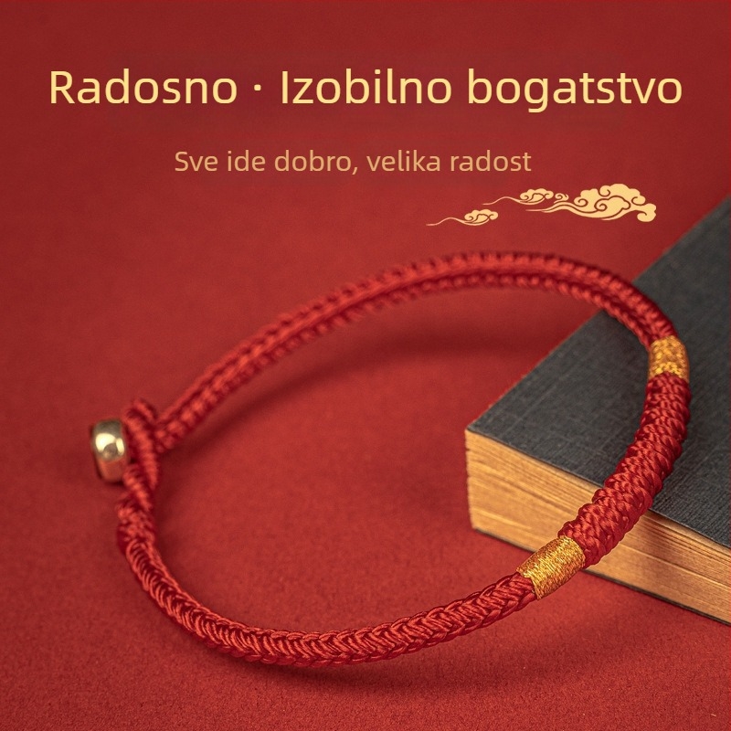 Crveni konopac narukvica s ručno pletenim dijamantnim čvorom i 925 srebrnim dodacima, unisex, originalni dizajn