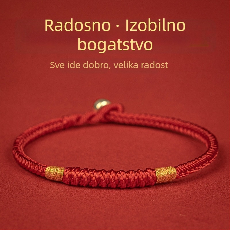 Crveni konopac narukvica s ručno pletenim dijamantnim čvorom i 925 srebrnim dodacima, unisex, originalni dizajn