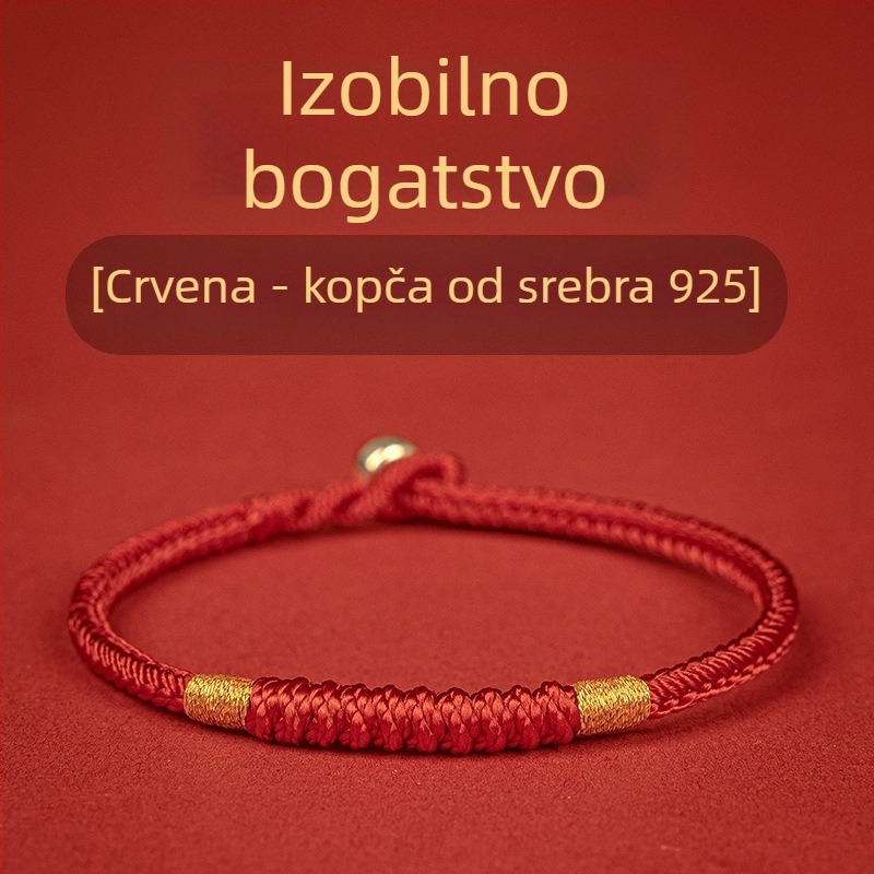 Crveni konopac narukvica s ručno pletenim dijamantnim čvorom i 925 srebrnim dodacima, unisex, originalni dizajn