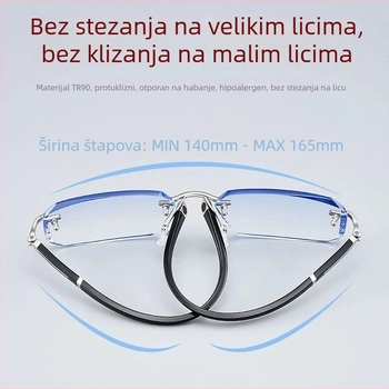 Muške presbiopijske naočale za čitanje – bez okvira, četvrtasta rama, PC leće, zaštita od plave svijetlosti, metalni okvir