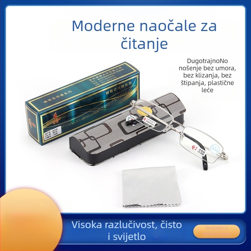 Naočale za čitanje s metalnim poluokvirom, leće od smole i zaštita od plave svjetlosti — Sasaki Peak