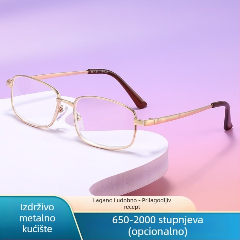 Naočale za čitanje, metalni puni okvir, leće od smole, 650–2000D, za odrasle