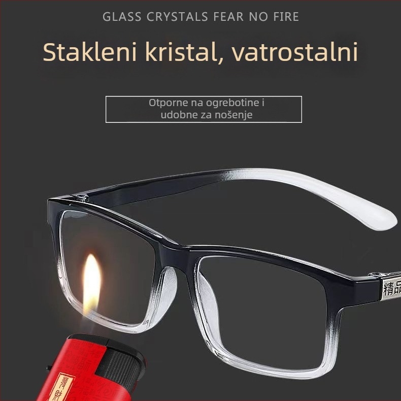 Muške prijenosne naočale za čitanje s kristalnim lećama, ultra lagane, otporne, visokokvalitetan ovalni okvir.