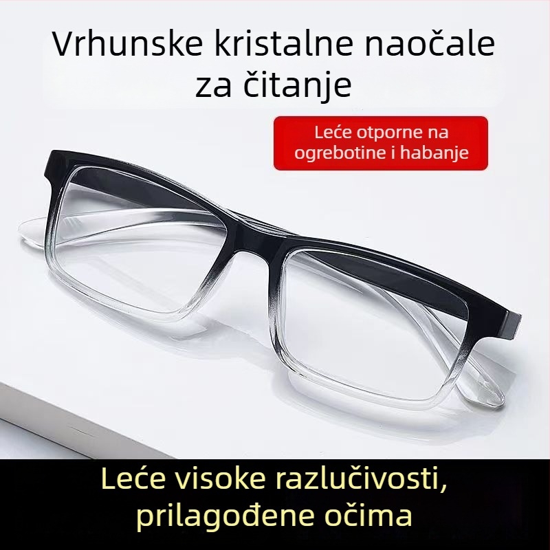 Muške prijenosne naočale za čitanje s kristalnim lećama, ultra lagane, otporne, visokokvalitetan ovalni okvir.