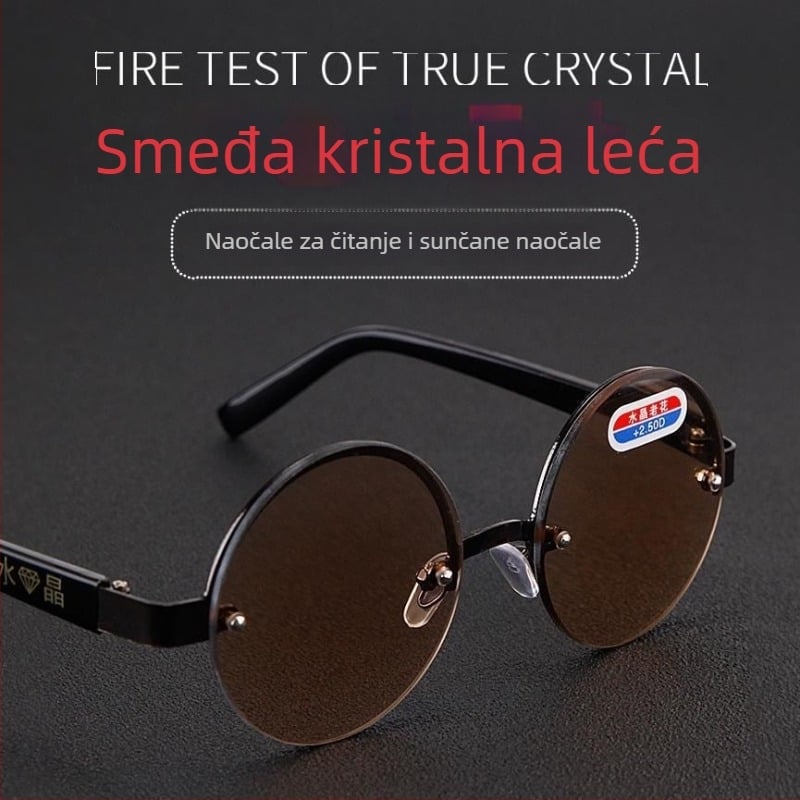 Prave naočale za čitanje s prirodnim kristalnim kamenom, za muškarce i žene, okrugli okvir, multifokalne leće, zaštita od plavog svjetla