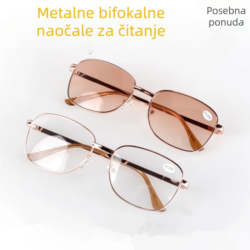 Bifokalne naočale za čitanje za muškarce i žene, blizina i daljina, leće od smole, metalni okvir