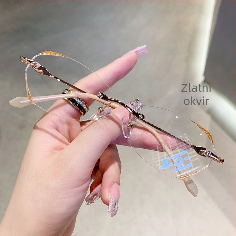 Naočale za čitanje s bezokvirnim metalnim okvirom, PC leće, zaštita od plavog svjetla, unisex, model 2203