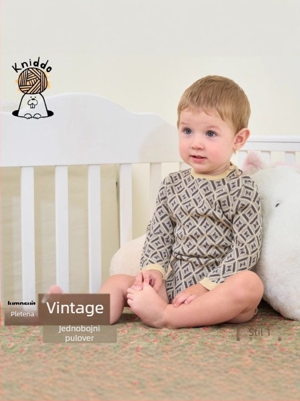 Modalni pleteni pulover za bebe i djecu, jesen-zima, retro žakard, jednodijelni romper