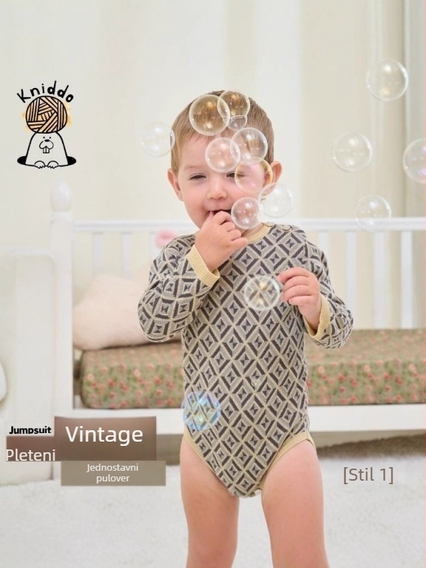 Modalni pleteni pulover za bebe i djecu, jesen-zima, retro žakard, jednodijelni romper