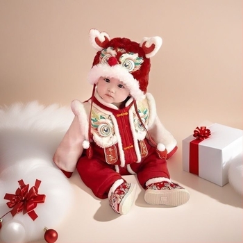 Bejbi romper u tradicionalnom kineskom stilu, s odvojivom kapom i dugim rukavima, tkanina od pamukovog mešavine (65% pamuk), jednoredno zatvaranje, zimska odjeća za novorođenčad