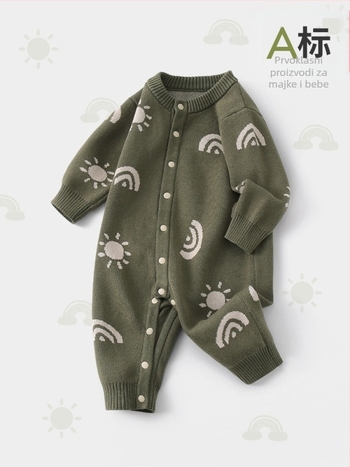 Dječji pamučni pleteni overal za novorođenčad, dugi rukavi, unisex, proljeće-jesen, 100% pamuk, jednoredno kopčanje