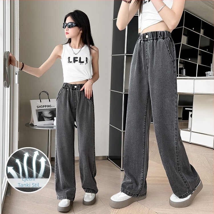 Dječje traperice, korejskog stila, denim, 90% pamuk, srednji struk, elastični pojas