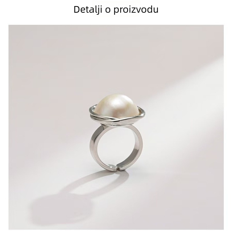 Ženski otvoreni prsten s umjetnom biserom Mabe, jednostavan i jedinstven dizajn, prsten za kažiprst, elegantan, visokog stila