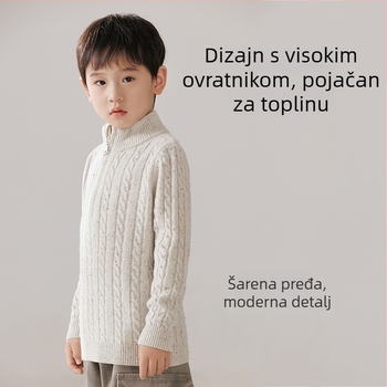 Dječji kašmir džemper, debeo, s polu-visokim ovratnikom, dugim rukavima, 8+ godina