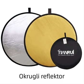 Pet u jednom dvostrani reflektor, sklopivi i prijenosni za profesionalnu fotografiju, okrugli, reflektivna tkanina.