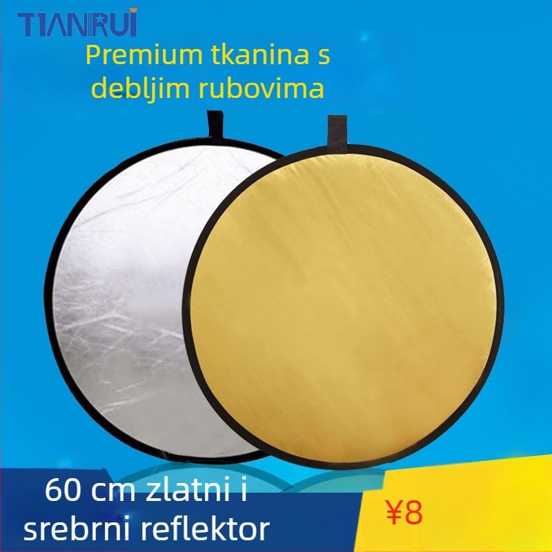 Pet u jednom dvostrani reflektor, sklopivi i prijenosni za profesionalnu fotografiju, okrugli, reflektivna tkanina.