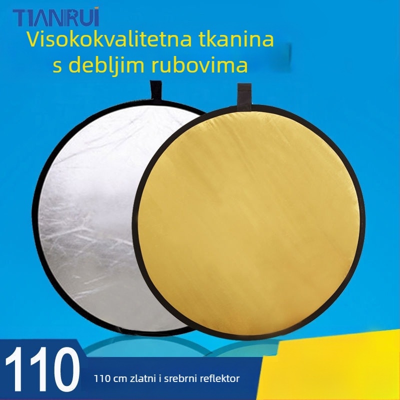 Pet u jednom dvostrani reflektor, sklopivi i prijenosni za profesionalnu fotografiju, okrugli, reflektivna tkanina.