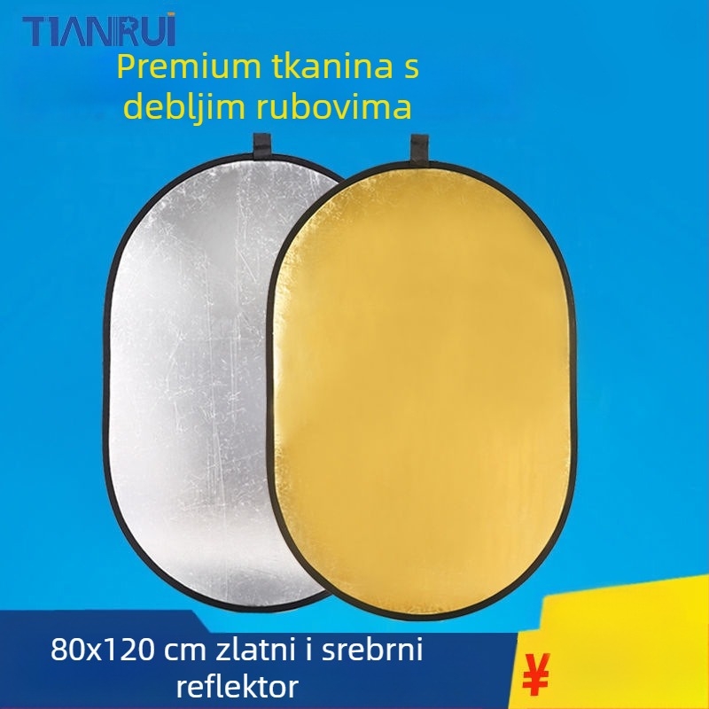 Pet u jednom dvostrani reflektor, sklopivi i prijenosni za profesionalnu fotografiju, okrugli, reflektivna tkanina.