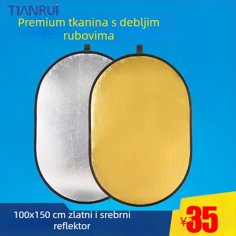 Pet u jednom dvostrani reflektor, sklopivi i prijenosni za profesionalnu fotografiju, okrugli, reflektivna tkanina.