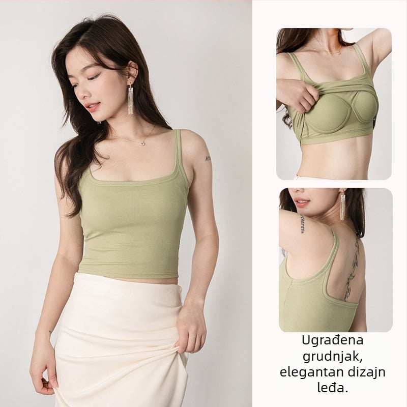 Camisola s ugrađenim jastučićima, bešavni jednovršni dizajn, viskozna smjesa 50–70%, gusta tkanina 201–250 g/m2, sling stil