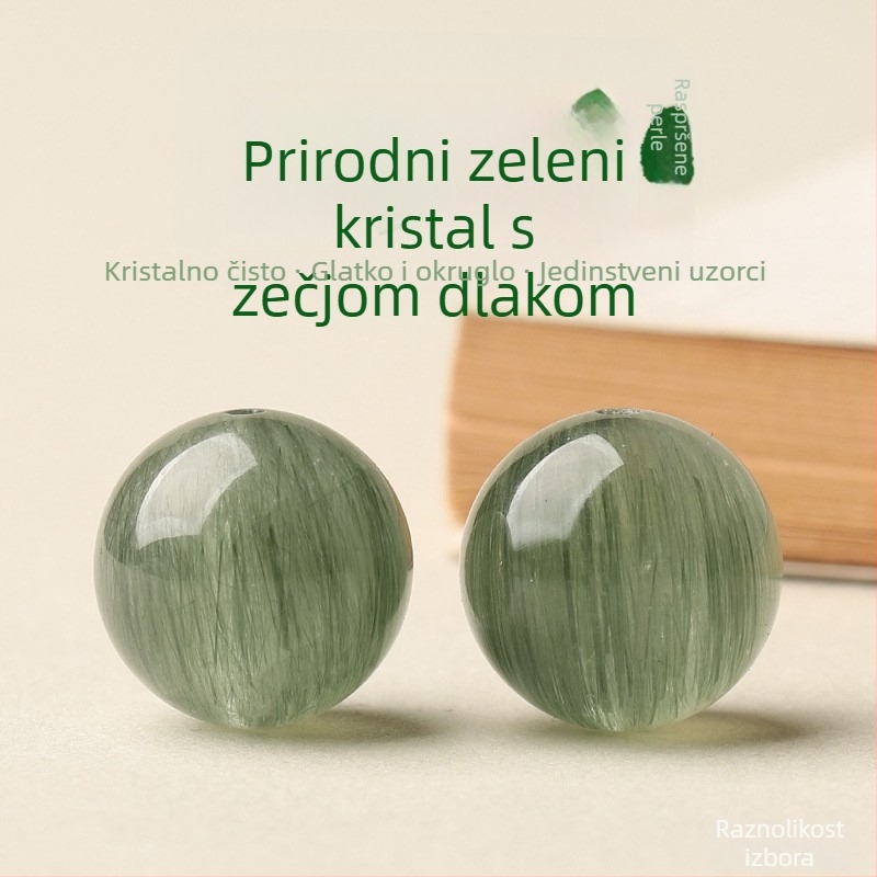 Prirodno zelene kristalne perle s krznom zeca za DIY nakit – okrugle kristalne perle za narukvicu i ogrlicu