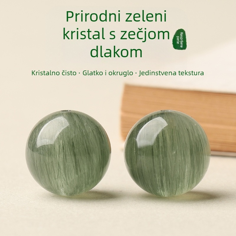 Prirodno zelene kristalne perle s krznom zeca za DIY nakit – okrugle kristalne perle za narukvicu i ogrlicu
