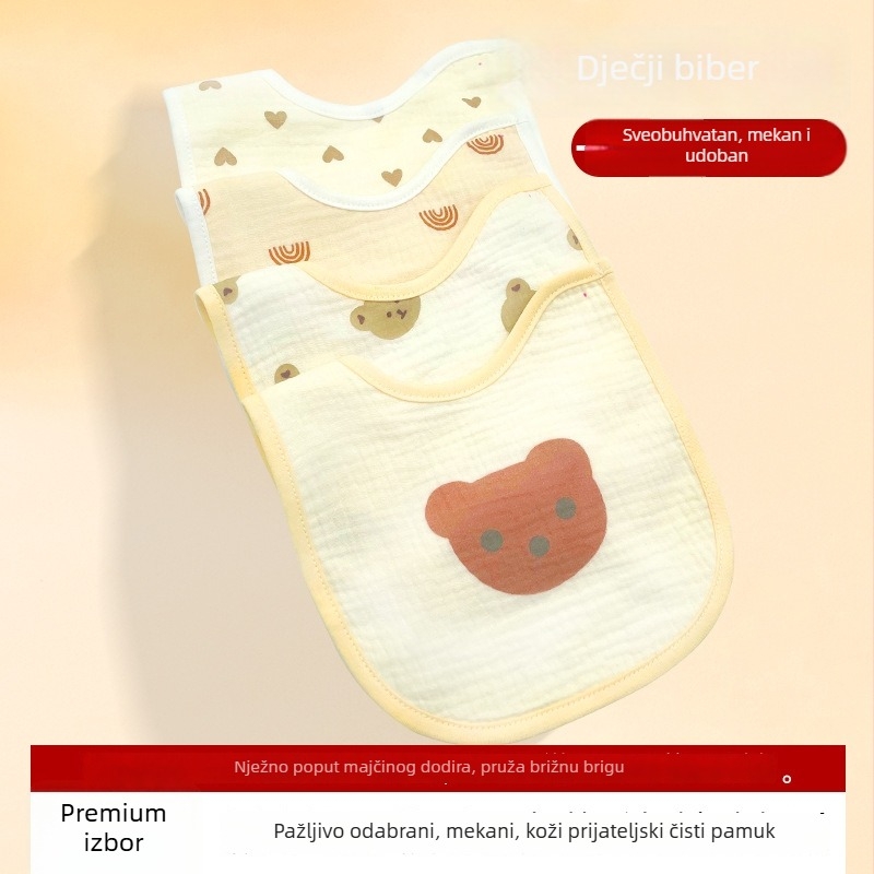 Dječji podbradak od čistog pamuka >95%, vodootporan i otporan na prljavštinu, podesivi zatvarač na kopčice, karikaturni uzorak