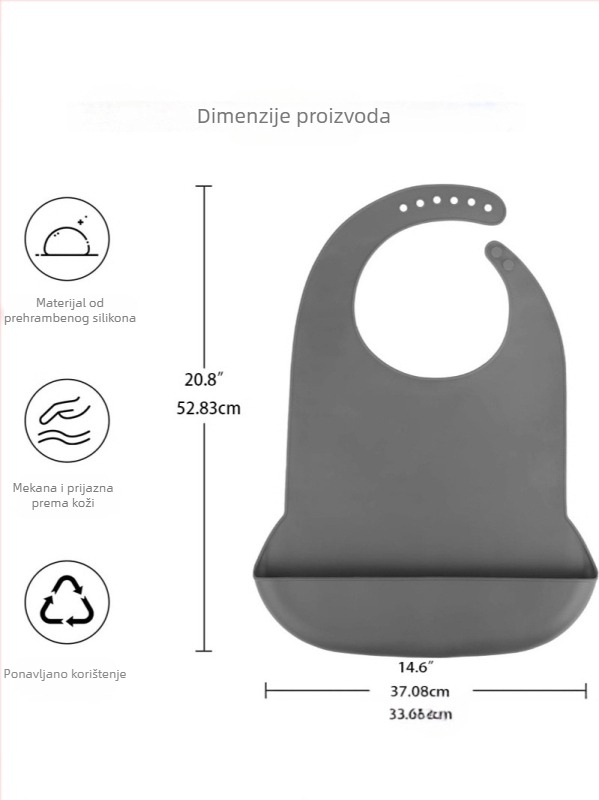 Dječji silikonski vodootporni ubrus za jelo - Unisex, Otporan na prljavštinu, Jednobojni uzorak