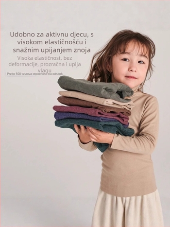 Dječja bazašna toplu majica s dugim rukavima i polu-visokim ovratnikom (Derong tkanina, 92% poliester, mekano obrađeno, za djecu 3–8 godina, Zima 2025)