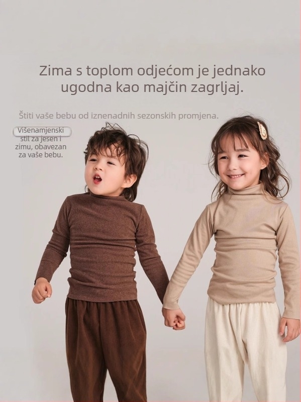 Dječja bazašna toplu majica s dugim rukavima i polu-visokim ovratnikom (Derong tkanina, 92% poliester, mekano obrađeno, za djecu 3–8 godina, Zima 2025)