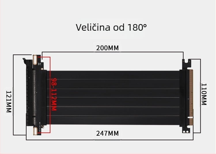PCIe 3.0 GPU produžni kabel, patch kabel, PCIe x16, kutovi 180° i 90°, model CX26, prijenos podataka 16GB