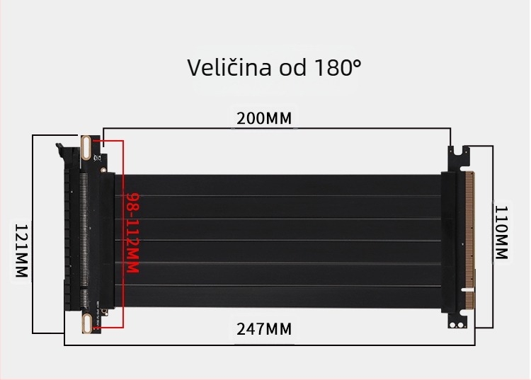 PCIe 3.0 GPU produžni kabel, patch kabel, PCIe x16, kutovi 180° i 90°, model CX26, prijenos podataka 16GB