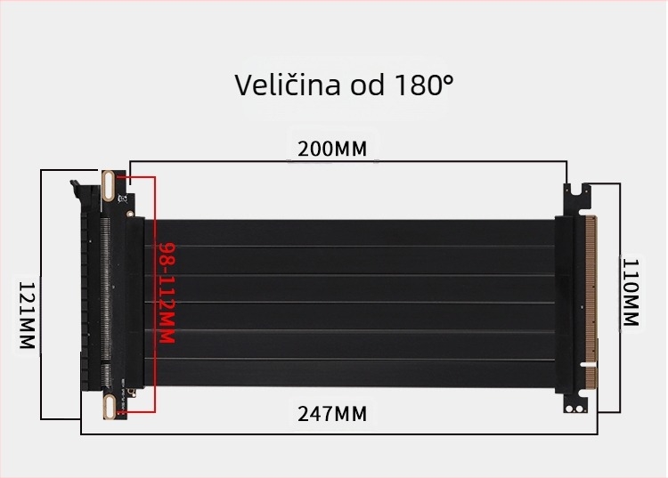 PCIe 3.0 GPU produžni kabel, patch kabel, PCIe x16, kutovi 180° i 90°, model CX26, prijenos podataka 16GB