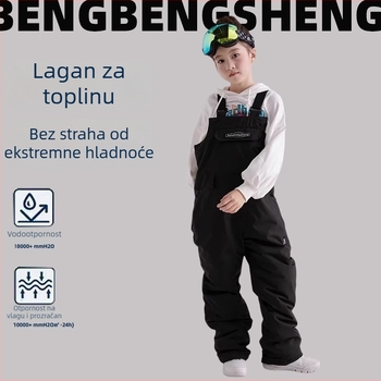 Bib hlače za skijanje za odrasle i djecu – profesionalni skijaški komad za muškarce i žene, vodootporne, otporne na vjetar, prozračne, debeli izolacijski materijal, sastav materijala: poliester 73% pamuk 27%