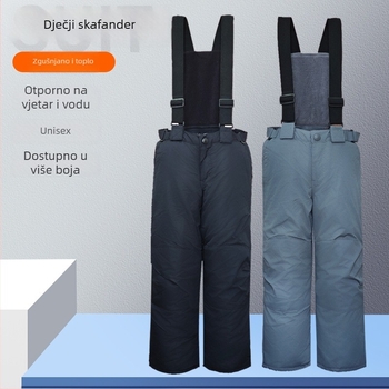 Dječje skijaške hlače sa naramenicama — prozračne, tkanina od poliesterskih vlakana s mješavinom kemijskih vlakana, PP pamuk punjenje