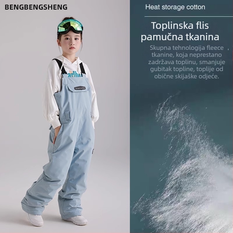 Dječje skijaške hlače s naramenicama – vodootporne, otporne na vjetar i tople; punilo od pamuka; Bounce rope marka; šifra H005_