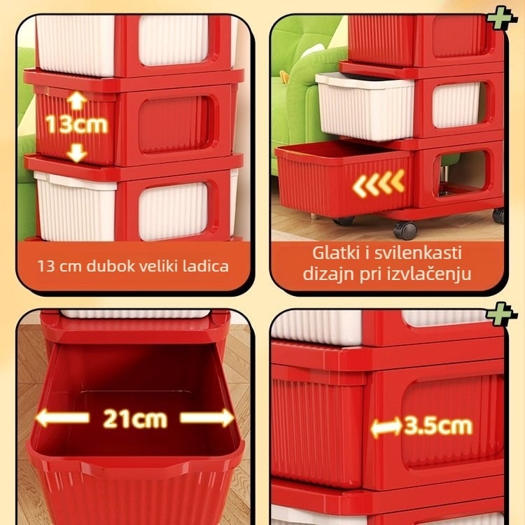 Noćni ormar za skladištenje sa 4 police, PP materijal, pokretni, moderan minimalistički stil