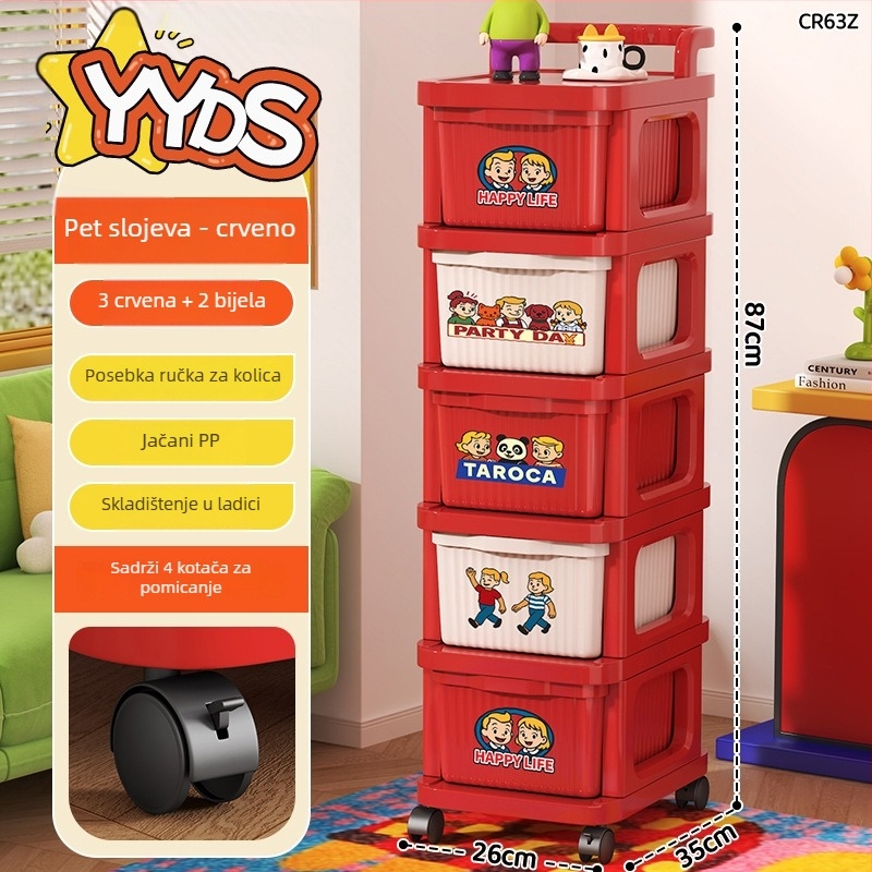 Noćni ormar za skladištenje sa 4 police, PP materijal, pokretni, moderan minimalistički stil