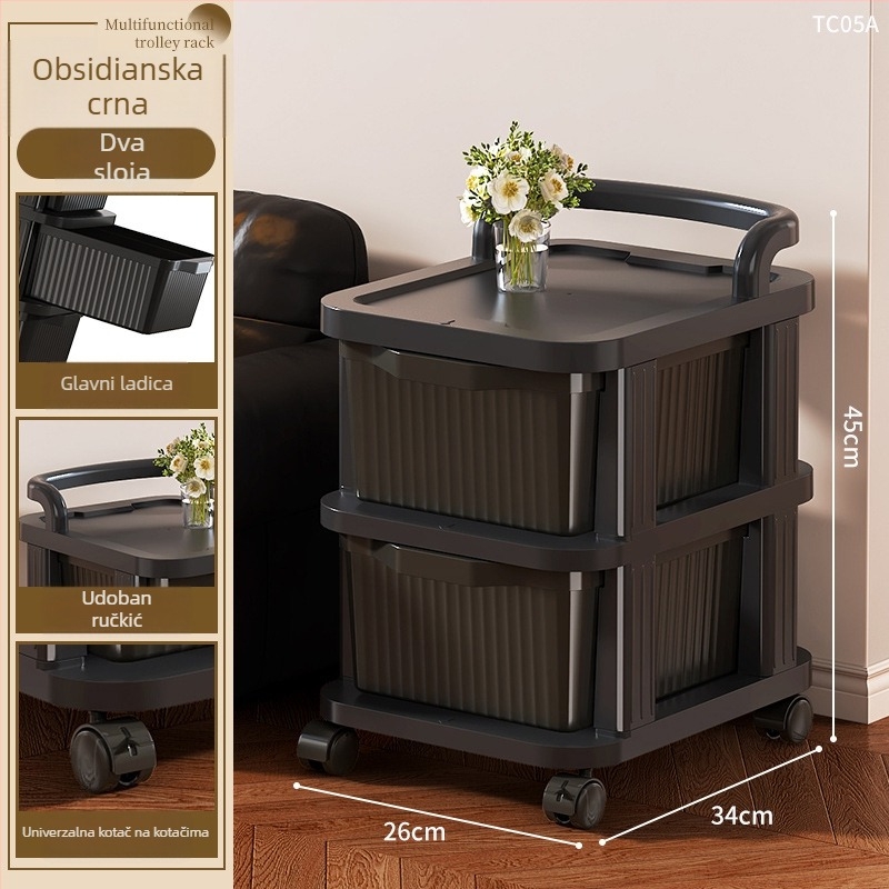 Noćni ormar za skladištenje sa 4 police, PP materijal, pokretni, moderan minimalistički stil