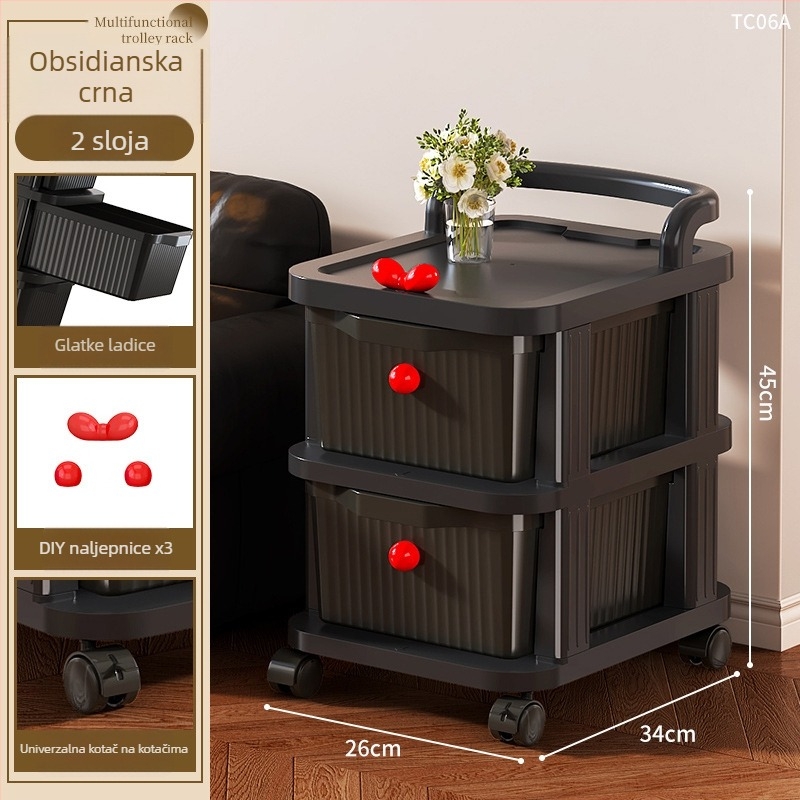 Noćni ormar za skladištenje sa 4 police, PP materijal, pokretni, moderan minimalistički stil