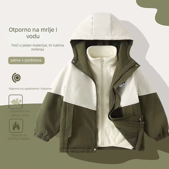 Dječja 3-u-1 jakna s fleec podstavom, vodootporna, otporna na vjetar i habanje, kapuljačom za zimu i jesen