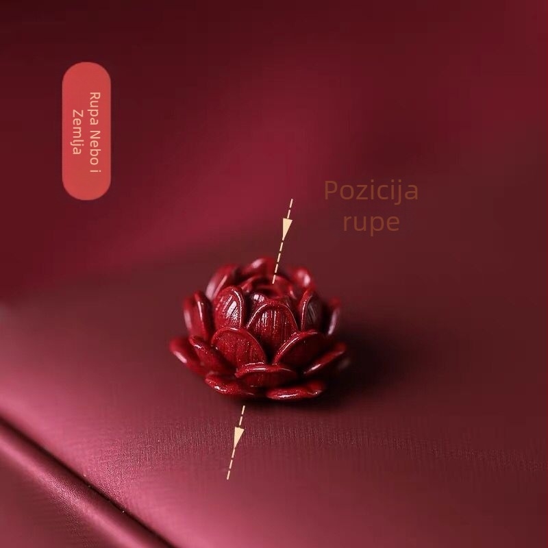 DIY nakit – privjesak od ručno pletenog užeta, cinnabar, motiv lotusa, etnički stil, bojana završna obrada