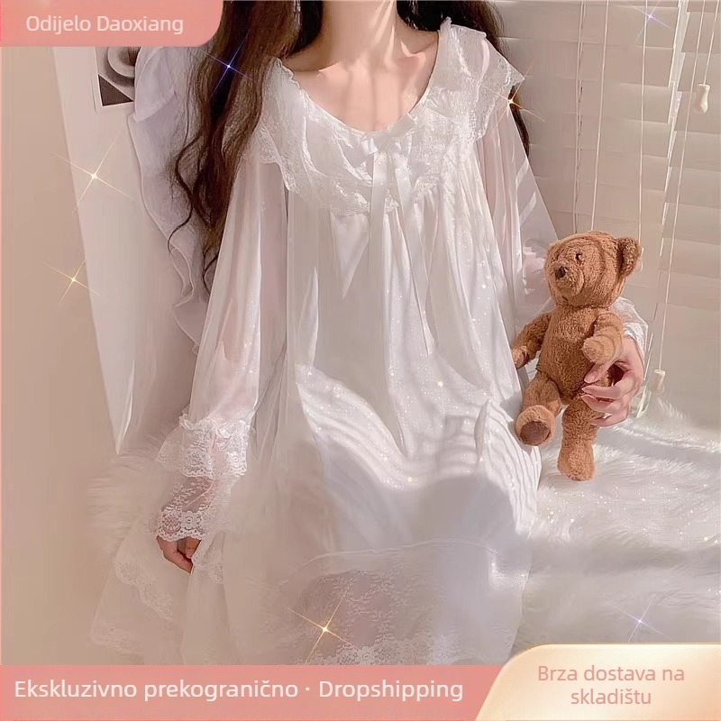 Damske pidžame, palats retro stil, najlon materijal, V-izrez, polovični rukavi, s čipkom, kućna odjeća