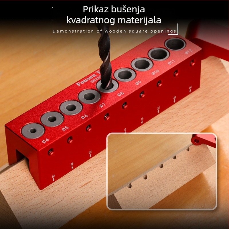 Pozicionator rupe za drvo pod kutem od 45° za četvrtasto drvo – aluminijska legura, Fengsen, 4–12 mm, 1 kom