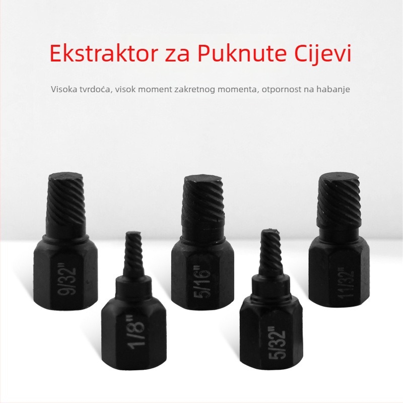 Hex socket extractor za slomljene navoje — krom-vanadij čelik, 10-dijelni set, britanski stil, kućna upotreba