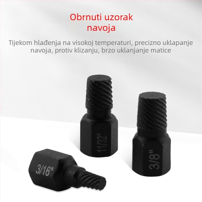 Hex socket extractor za slomljene navoje — krom-vanadij čelik, 10-dijelni set, britanski stil, kućna upotreba