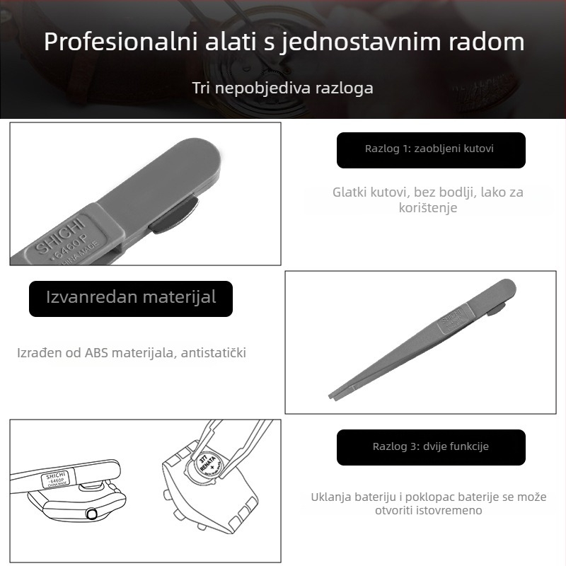 Pinceta za popravak satova Swatch – antistatički ABS, dvostruka namjena, za uklanjanje stražnjeg poklopca i zamjenu baterije (1 komad, Swatch kompatibilan, antistatički ABS, dvostruka namjena)