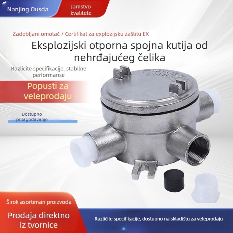Eksplozijski otporna kutija za spojnice od nehrđajućeg čelika 304, navojni ulazi za kabel, zidna montaža, IP66